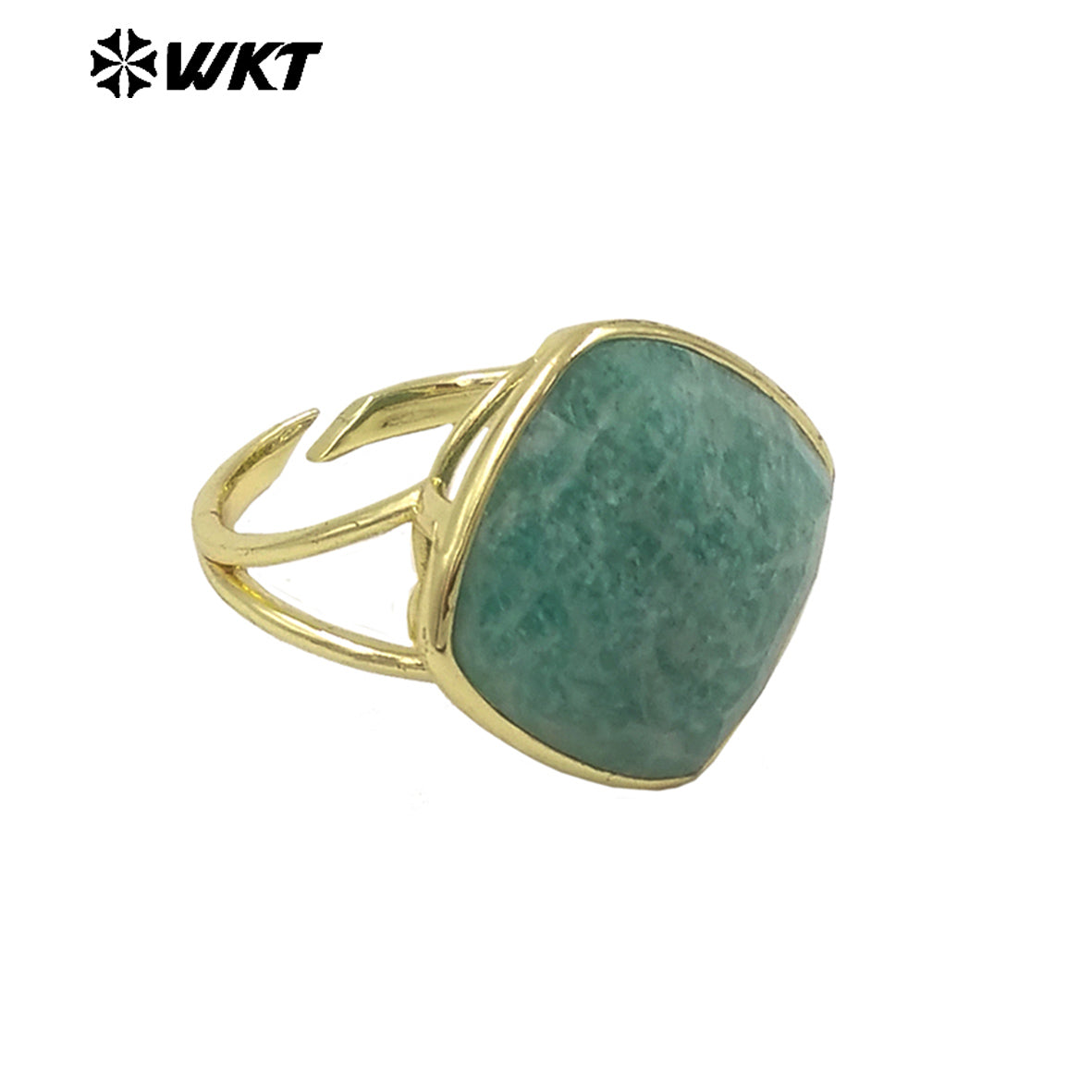 WT-R564 Wholesale Fashion Gold Plated Natural Stone Bezel Setting Square Amazonite Labradorite Gemstone Ring