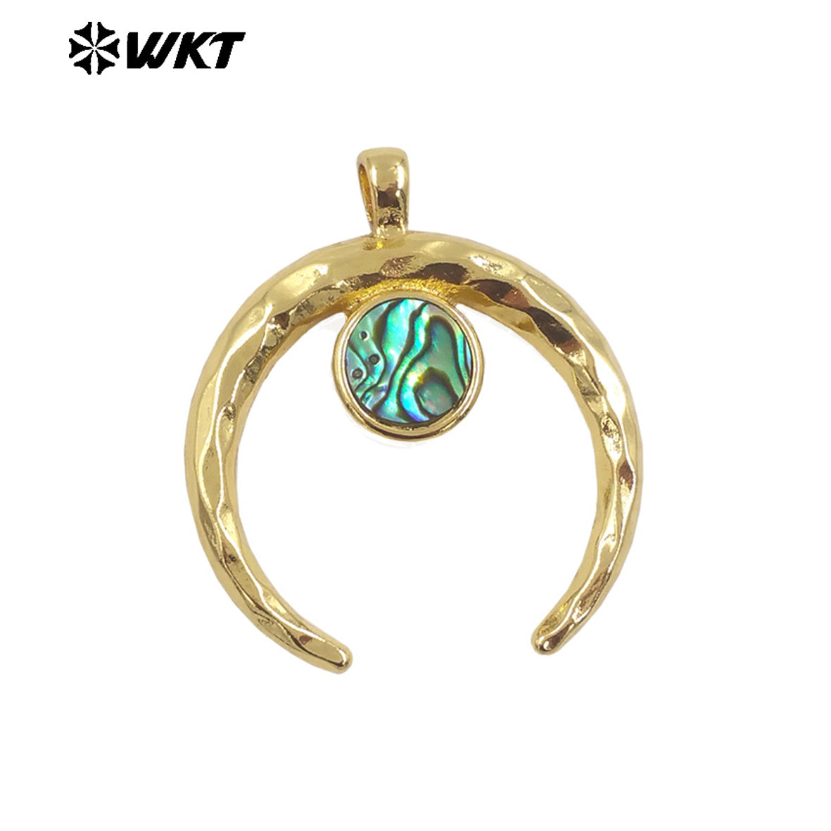 WT-JP372 Fashion Gold Plated Resist Tarnishable Big Abalone Shell Setting Crescent Horn Moon Pendants for Necklace Design