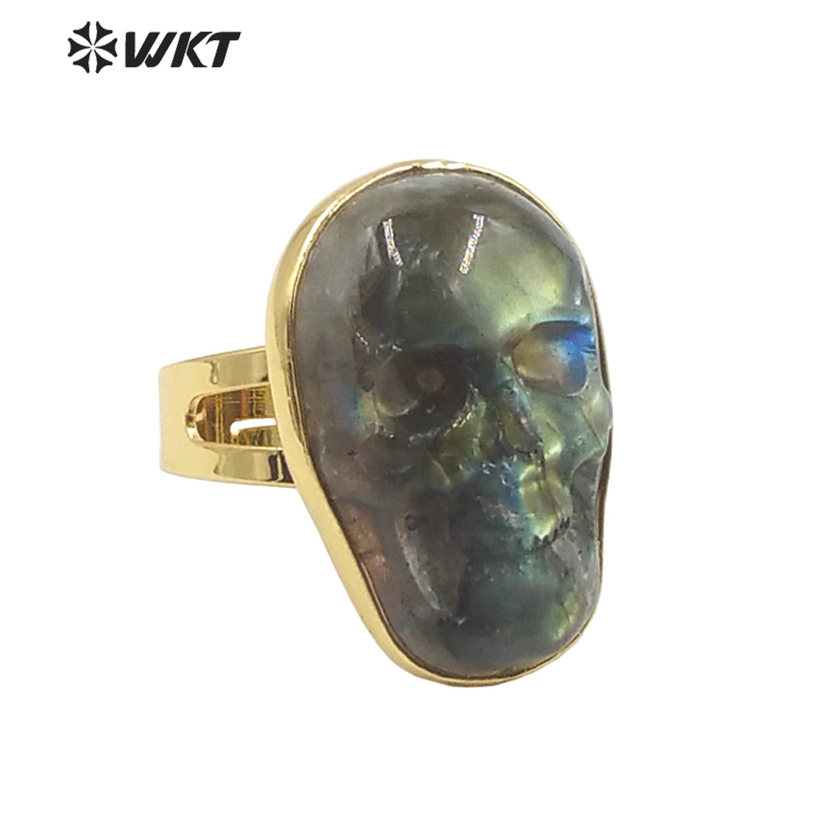 WT-R388 WKT 2022 New Arrive Jewelry Stone Amethyst Labradorite Ghost Head Rings Hip Hop Style Skull Rings for Youth Jewelry