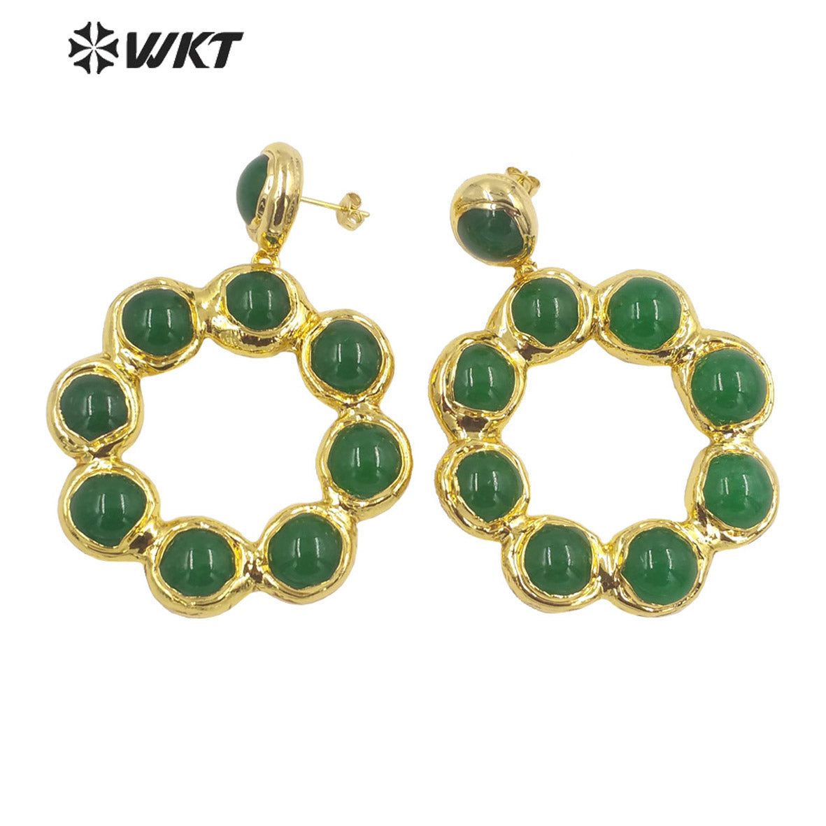 WT-MPE081 Wholesale Fashion Gold Electroplated Freshwater Pearl and Stone Round Ring Earrings Big Dangle Pendant Earrings