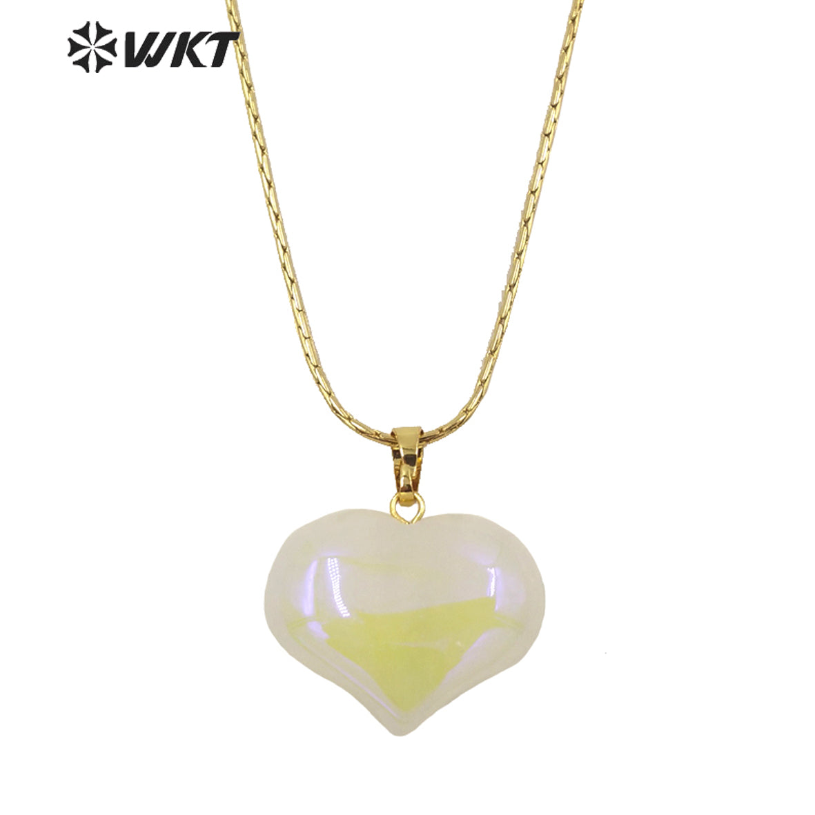 WT-N1336 WKT Lovely Heart Shape Shiny Crystal Heart Pendant Necklace Natural Stones Aura Quartz Jewelry Lover Necklace