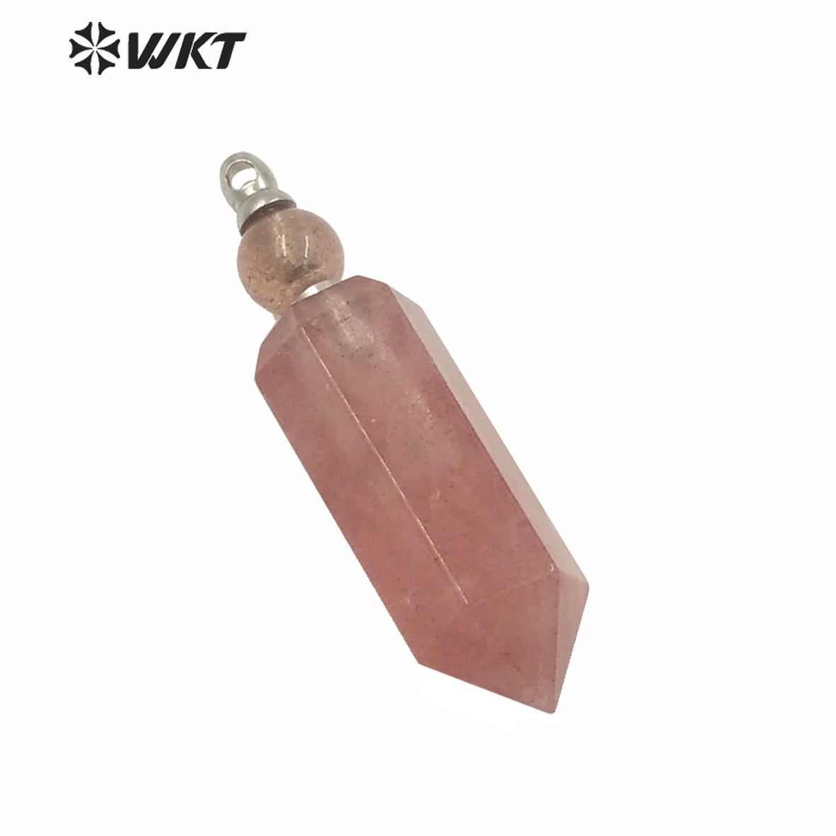 WT-P1584 Wholesale Women Gold Electroplated Spirit Quartz Strawberry Ctrine Stone Pendant Hot New Pink Perfume Bottle Pendant