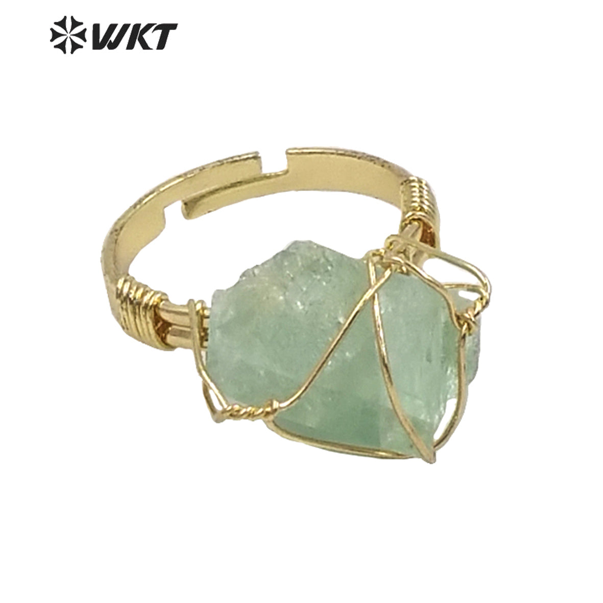 WT-R366 WKT New Design Gold Hand Make Wire Wrapped Mineral Stone Ring Women Fashion Hot Raw Quartz Fluorite Ring