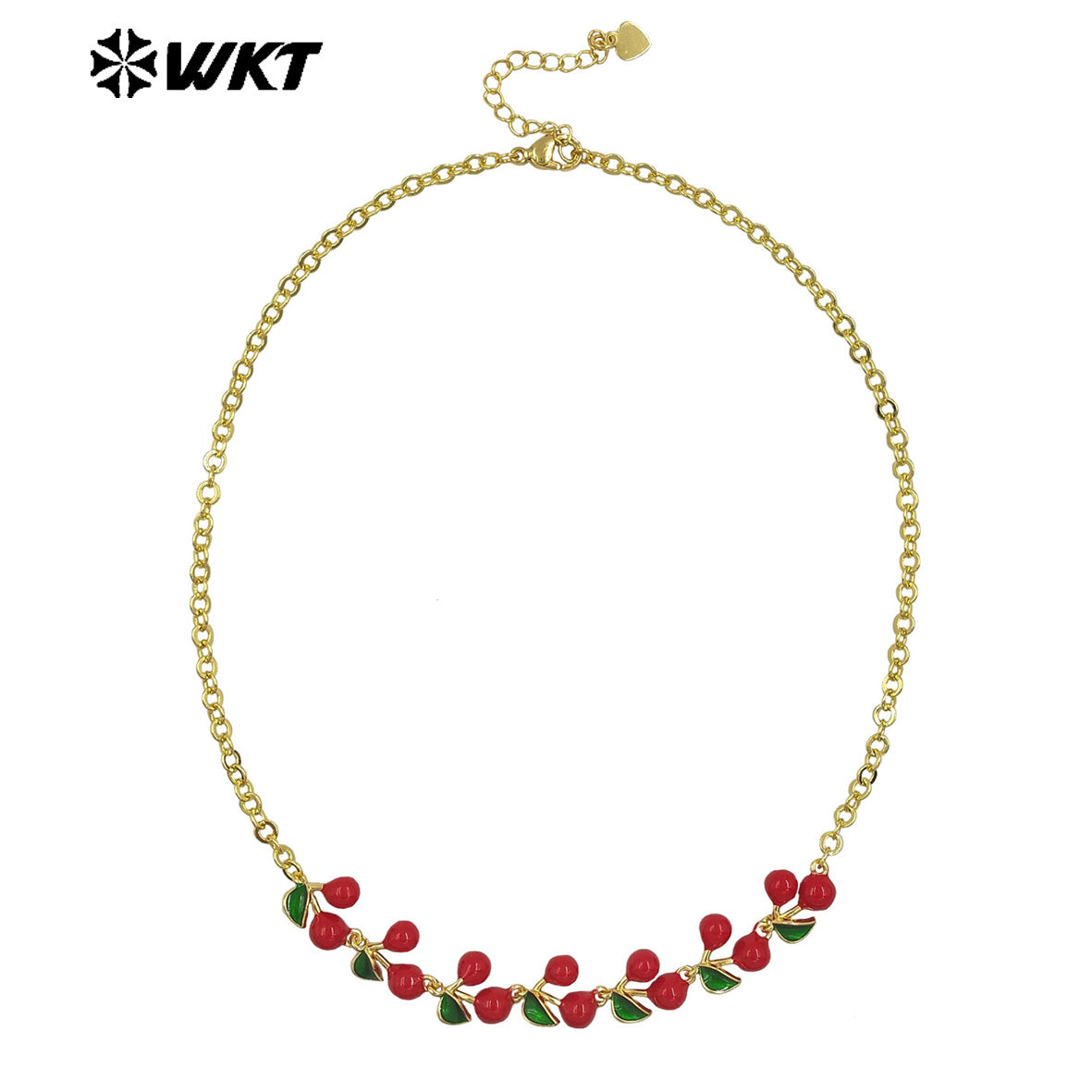 WT-JFN40 Wholesale Ladies Trendy Necklace Multi Cherries And Strawberries Yellow Brass With Drop Oil Anniversary Accessories