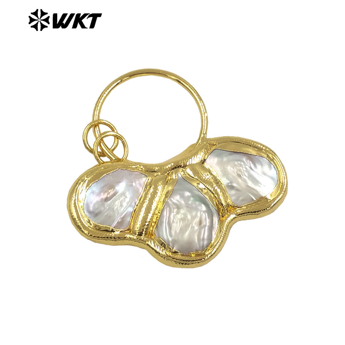 WT-JP386 WKT 2024 New Design 18K Gold Plated Natural Yellow Brass Freshwater Pearl Shell Shape Pendant Necklace Accessories