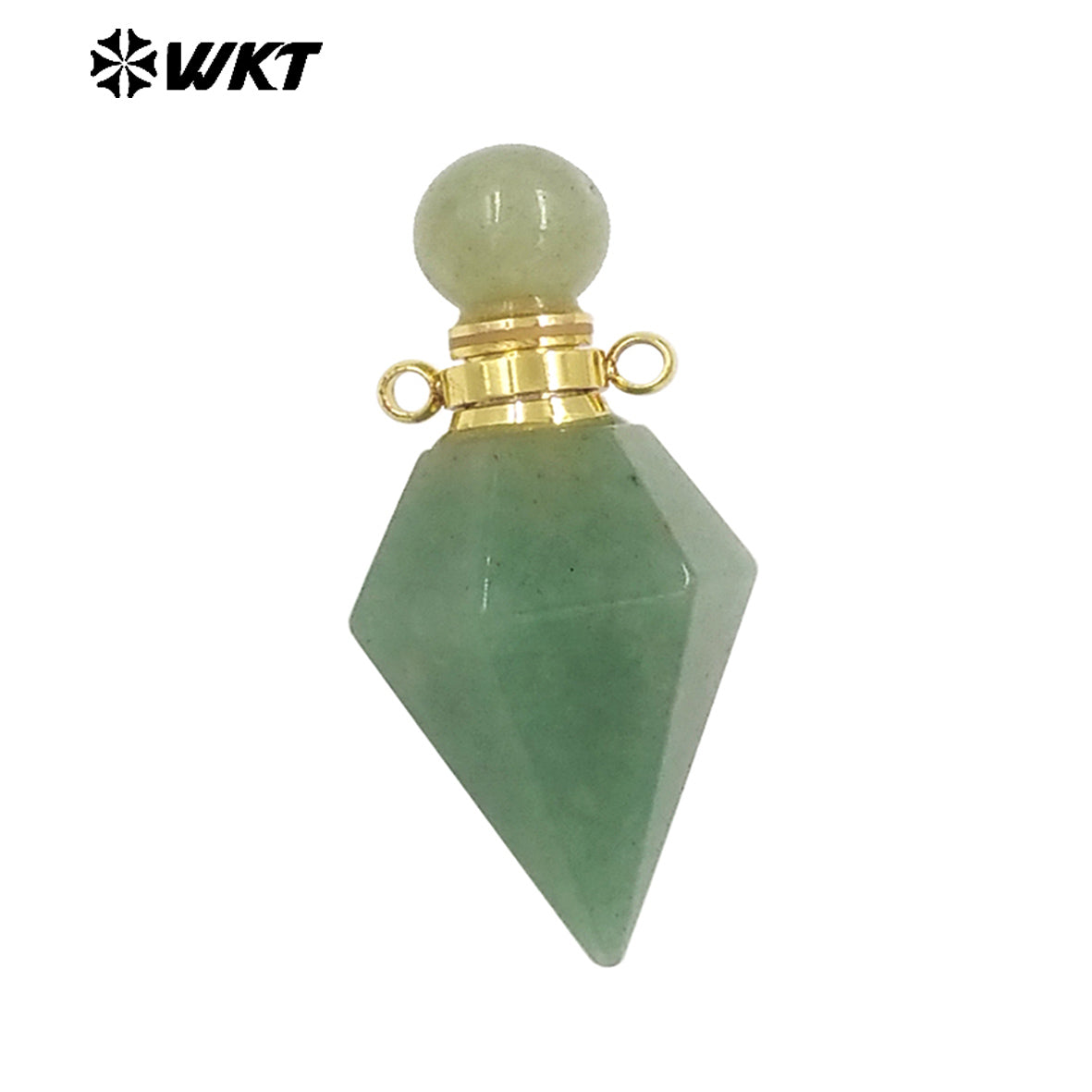 WT-P1983 Wholesale Fashion 18K Gold Plated Stainless Steel Double Loops Bullet Point Natural Quartz Perfume Bottle Pendant