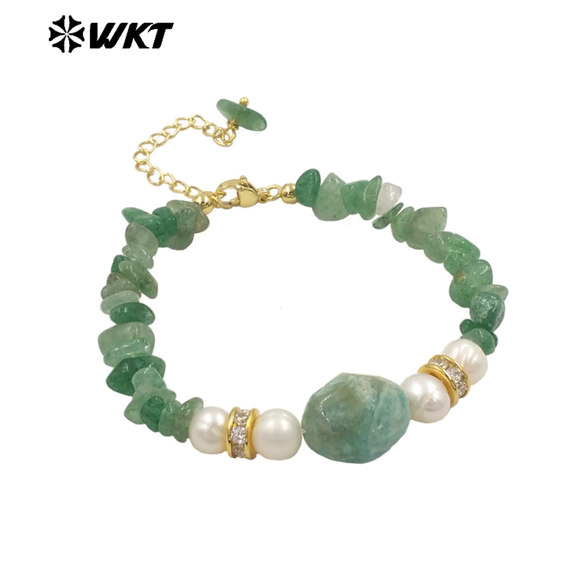 WT-B696 WKT New Arrival Worker Handmade by Natural Nugest Beads Stone Bracelet With Extend Chain Charms Lady Bracelet