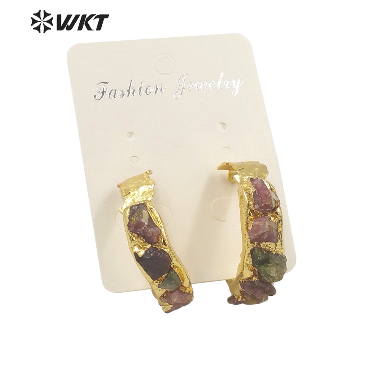 WT-E661 WKT 2022 Noble Style Design Natural Color Tourmaline Earrings C Shape Stud Earrings for Dressing Party Jewelry Earrings