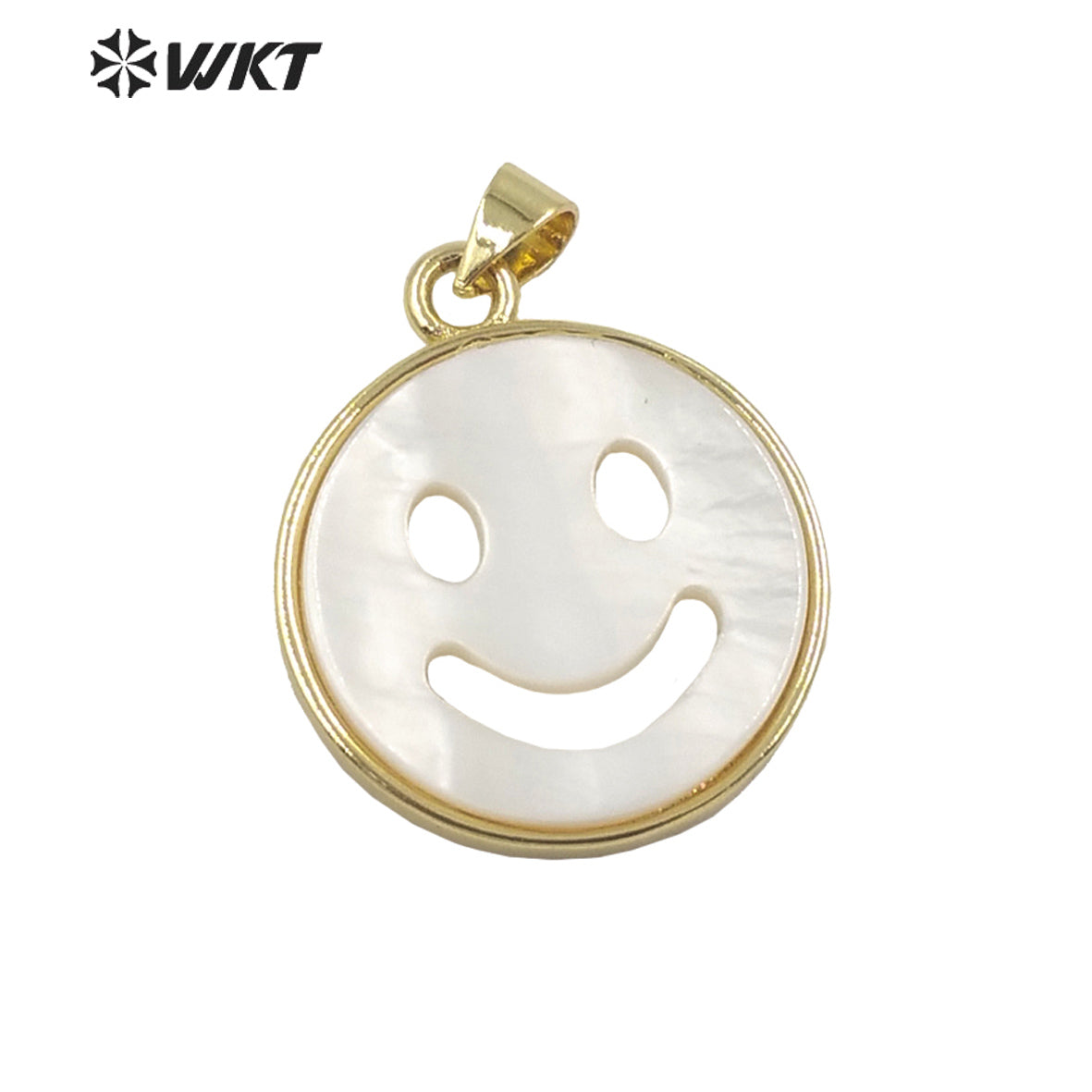 WT-JP288 WKT Dainty Small Smile Medal Pendant Natural Mother Pearl Round Face Pendant Necklace Fashion Jewelry for Girl