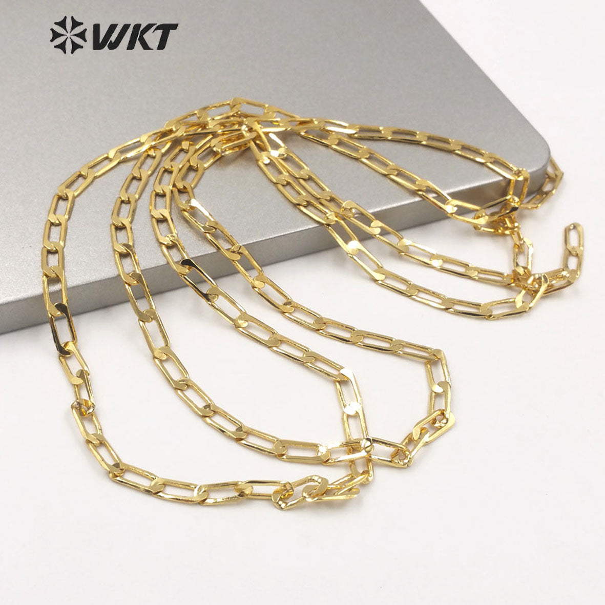 WT-BC153 Newest Hot 18k Real Gold Plated Brass Jewelry Findings Chain for Necklace Making High Polish Faceted Brass Chain