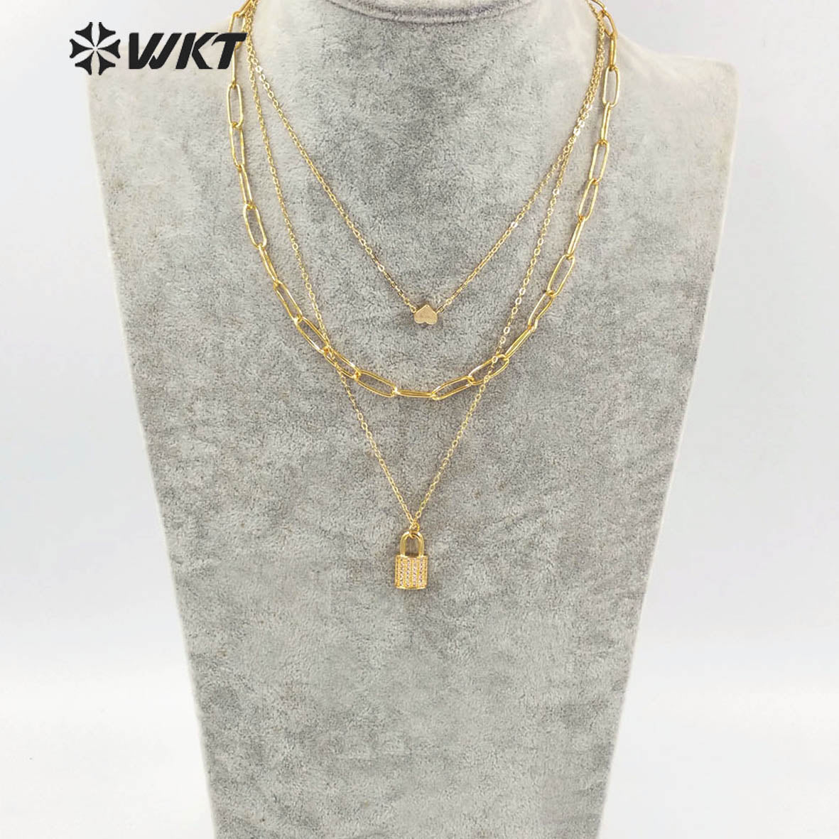 WT-N1304 New Bohemian 18k Real Gold Plated Resist Tarnish Triple Layer Chain Necklace Elegant Trend Gold Metal Choker Necklace