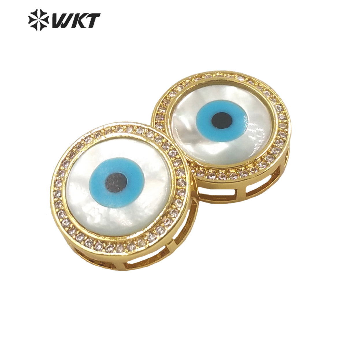 WT-MP204 Wholesale Fashion Gold Electroplated Round Eye Shell Pendants Lady Charming Micro Pave CZ Findings for Bracelet