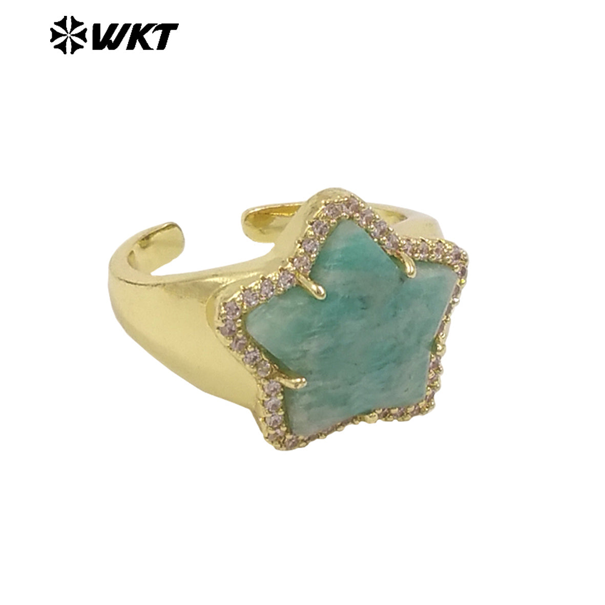 WT-R558 Sweet and Cute 18K Gold Plated Star Shape Natural Gemstone Opening Adjustable Ring for Girls As Party Decoration Jewelry