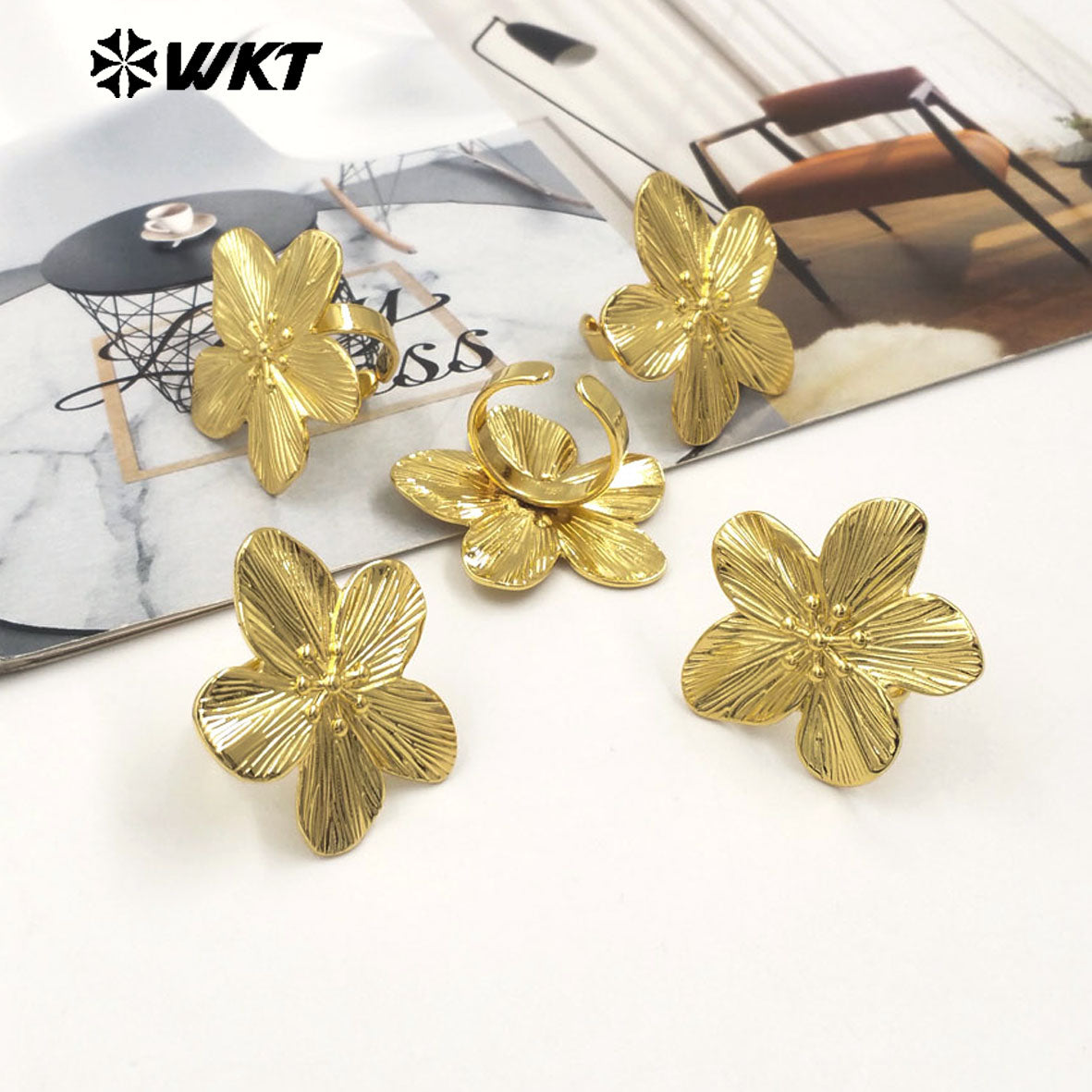 WT-R545 New Arrrival Popular Equisite Design Flower Shape 18k Gold Plated Lady Adjustable Ring for Birthday Party Gift
