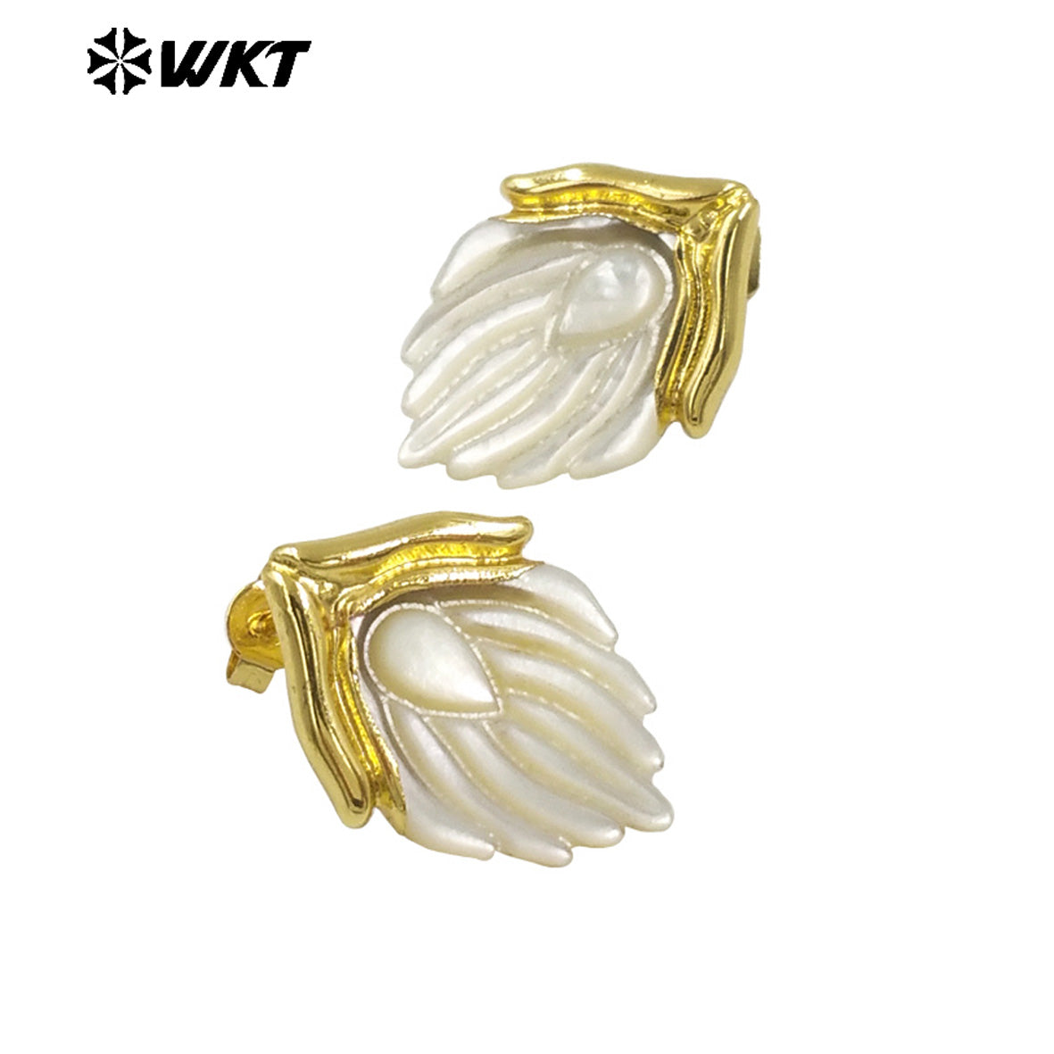 WT-MPE142 Beautiful Exquisite 18K Gold Plated Natural Shell Angel Wings Earrings Stud for Girlfriend As Valentine's Day Gift