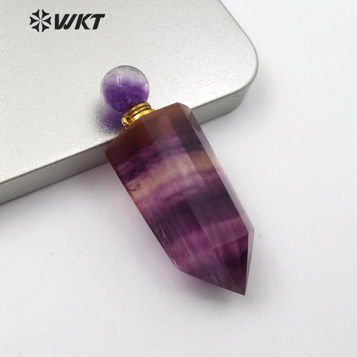 WT-P1473 Newest Rainbow Fluorite Pendant Natural Rainbow Fluorite Stone Perfume Bottle Stylish Natural Charm Jewelry Pendant