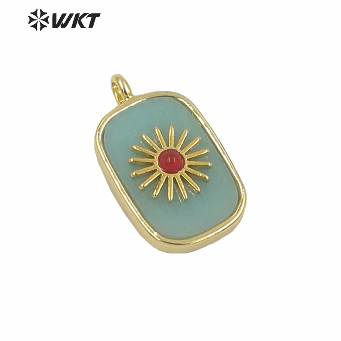 WT-P1590 Amazing Gold Electroplated Bezel Natural Stone Setting square Pendant Fashion Women Themed Charm Stone Pendants