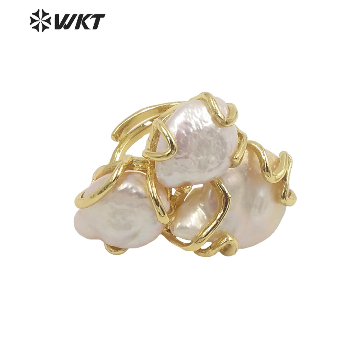 WT-MPR038 European Royal Style Triple Precious Freshwater Pearl Ring With Clawing Setting in 18k Real Gold Plated Women Ring