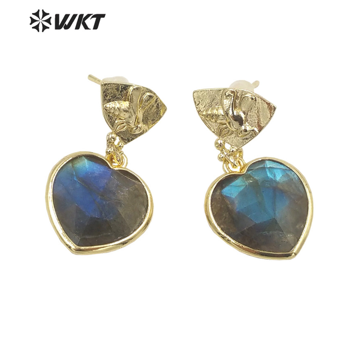 WT-E680 WKT Newest Fashion Small Lovely Heart Earrings Studs Gold Plated Natural Gemstone Women Stone Earrings