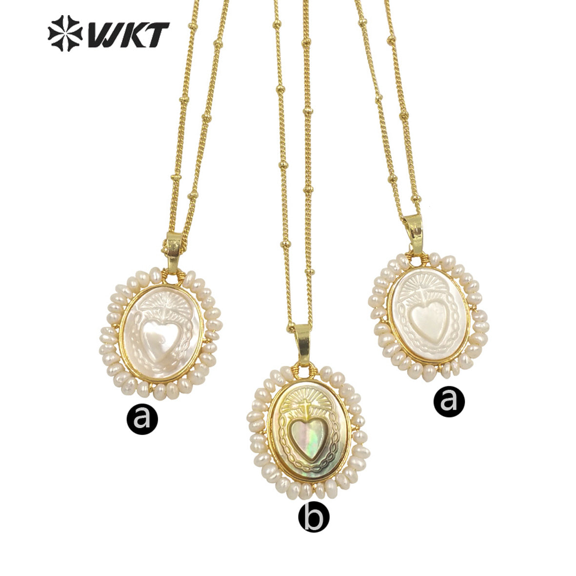 WT-JN155 Fashion 18K REAL Gold Plated Saint Mary Heart Shell Pendant Necklace WKT Hot Gold Bezel Shell Angel Heart Necklace