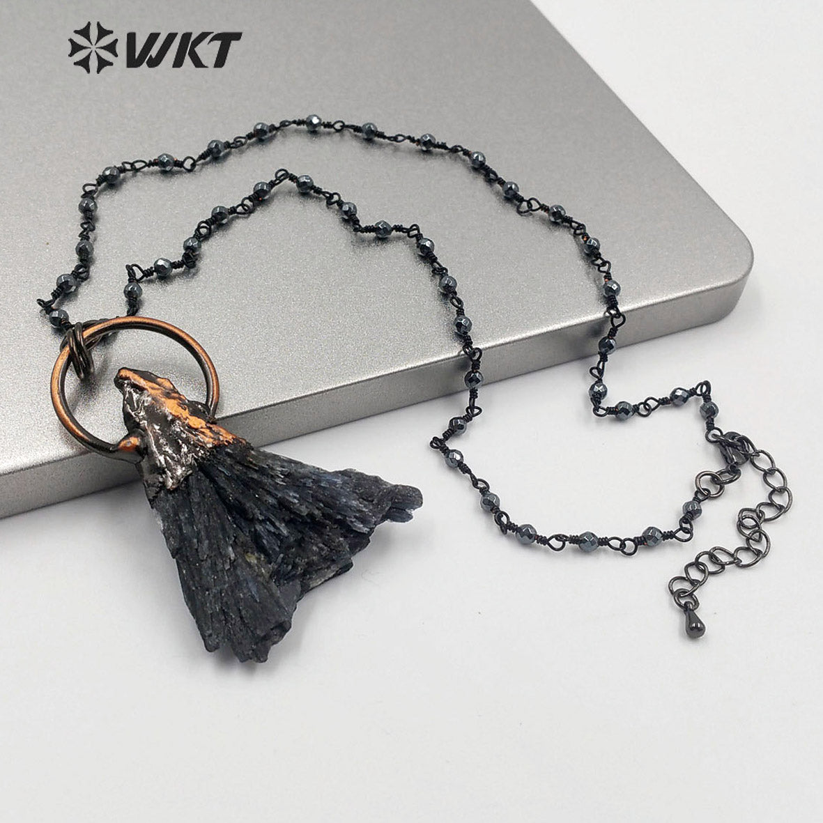 WT-N1215 Natural Black Tourmaline Necklace in Antique Copper Electroplated Popular Lady Jewelry Black Tourmaline Necklace