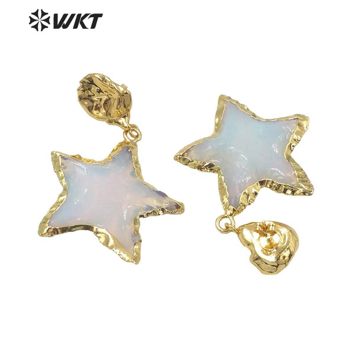 WT-E635 Amazing Super Hot Fashion Gold Electroplated Opal Star Earrings Hand Make Natural Moon and Star Stone Opal Earrings