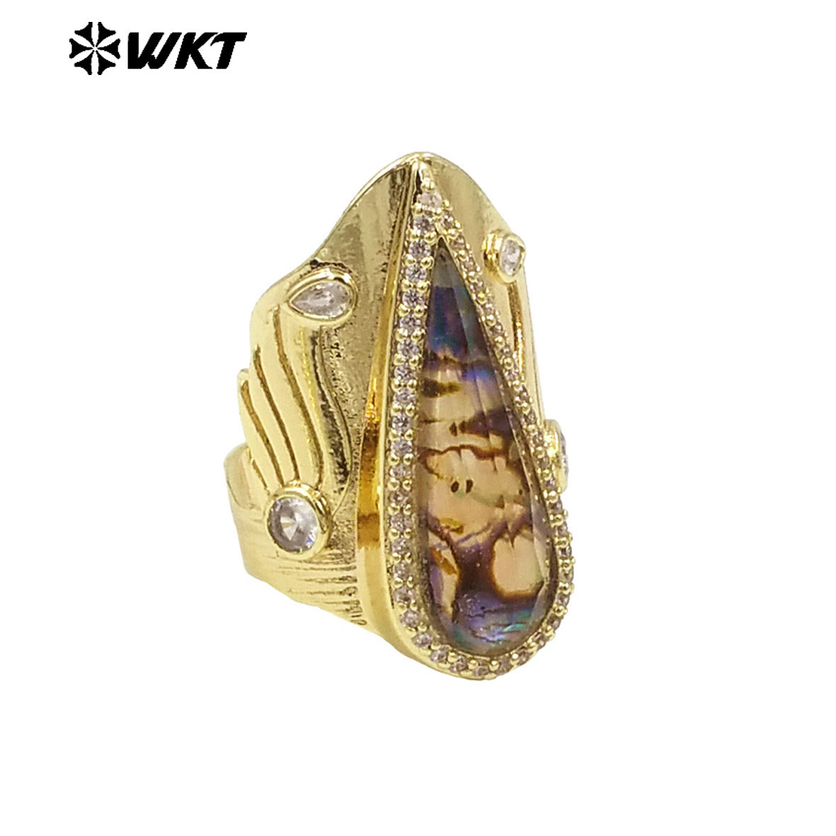 WT-MPR090 Gorgeous Spring Design Big Cocktail 18K Resist Tarnishable Abalone Shell Women Souvenir Ring