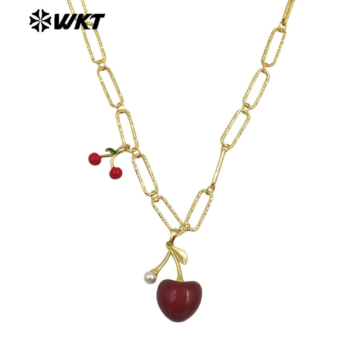 WT-JFN37 Romantic Fashion Fruits Necklace Double Charms Gold Plated Yellow Brass With Drop Oil As Girlfriend Jewelry Gift
