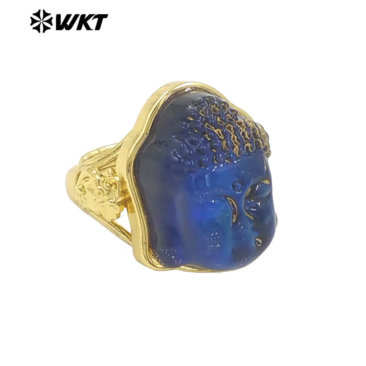 WT-R547 Natural Transparent Blue Crystal in Titanium 18K Gold Plated and Silver Color Ring for Man and Women Fine Accessory