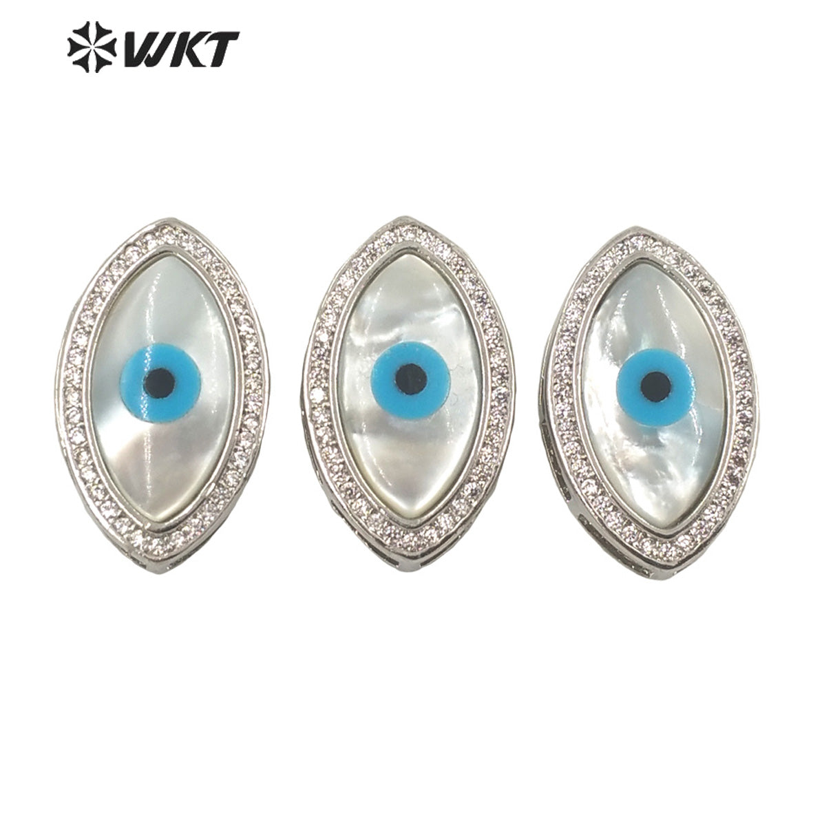 WT-MP203 WKT Exclusive Fashion 18k Real Gold Plated Micro Pave Cubic Zircon Setting White Shell Eye Pendant in Horseeye Shape