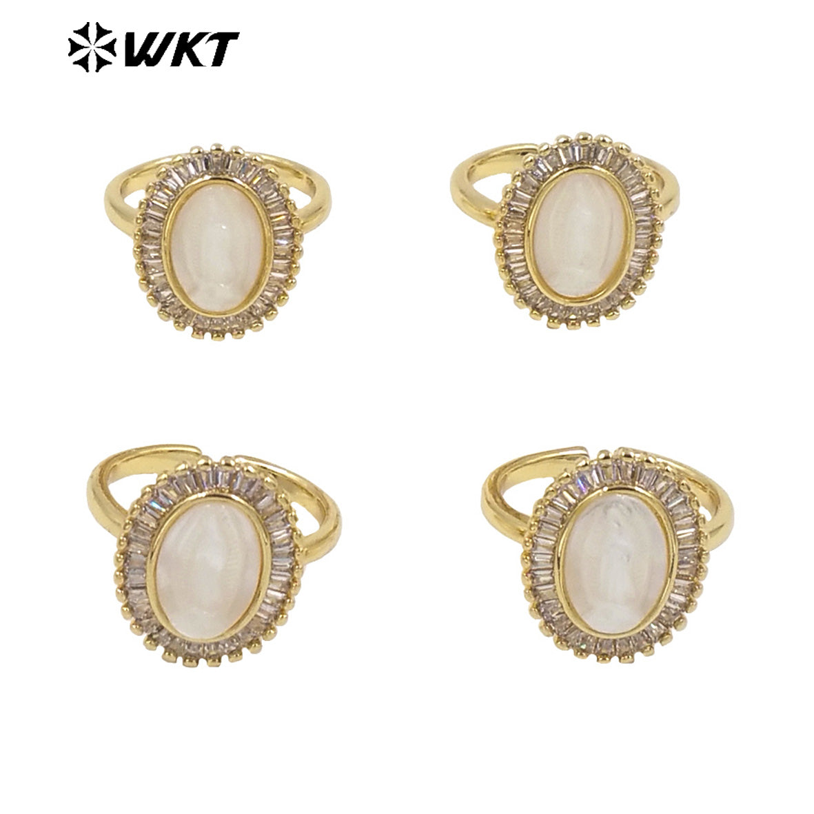 WT-MR021 Simple Charming Pearl Adjustable Ring Cubic Zircon Set 18k Gold Plated for Women Gifts Jewelry Pearl Rings