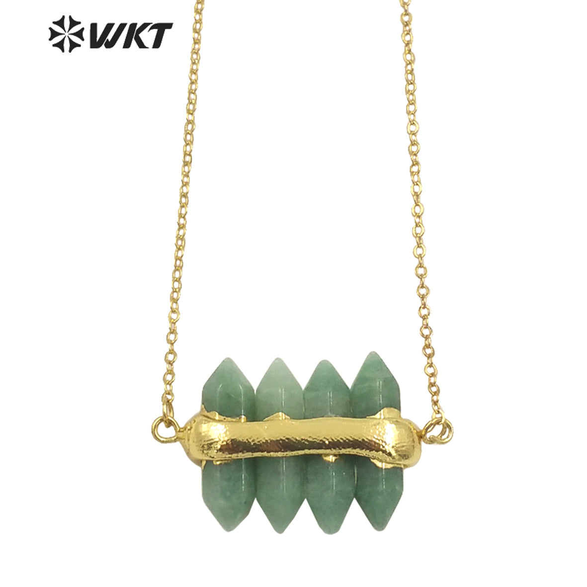 WT-N1460 WKT NEW Design Double Gemstone Point Rose Quartz Amethyst Energy Lucky Stone Necklace Many Colors Available