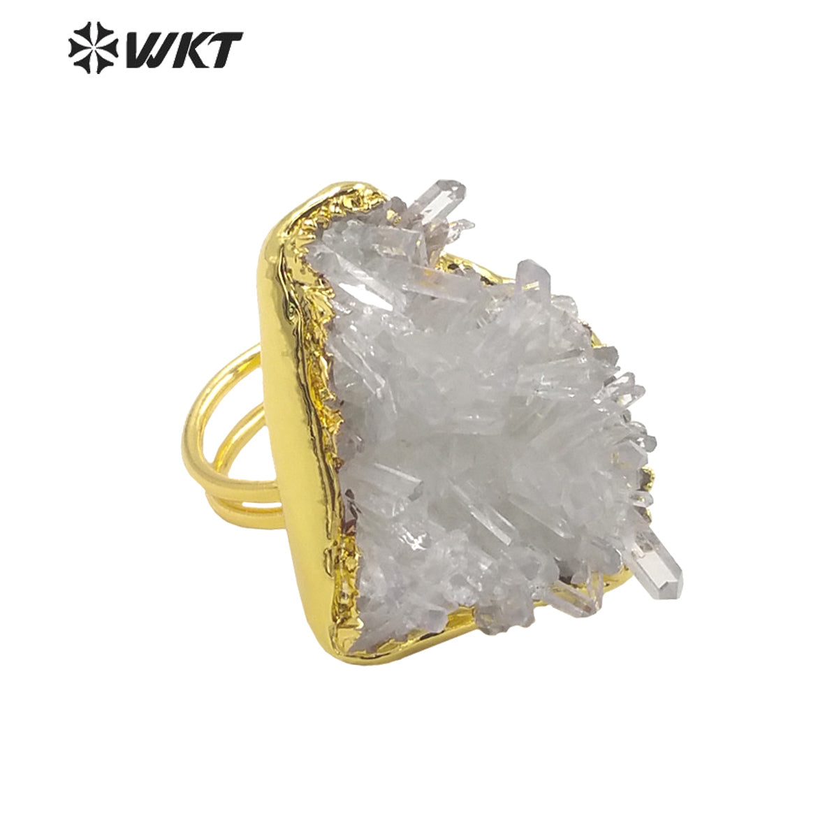 WT-R404 High Quality Natural White Cluster Quartz Pendant with 18k Real Gold Plated Snow Adjustable Ring Women Quartz Ring