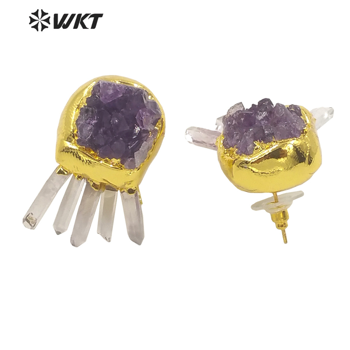 WT-E650 Wonderful Fashion Gold Electroplated Amethyst Stone Studs Earrings Women Beautiful Nice Earrings Charming and Cute