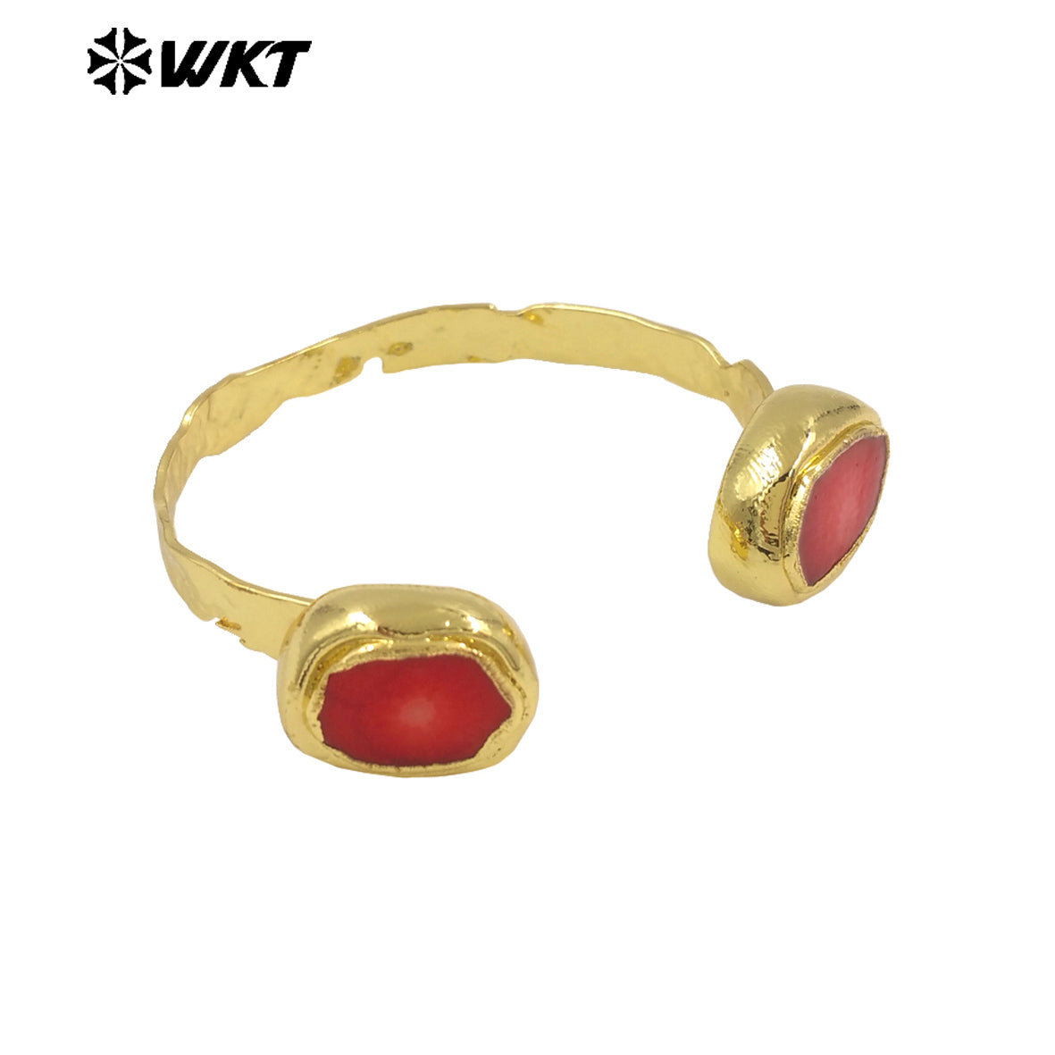 WT-MPB118 New Simple 18K Gold Plated and Natural Brass Round Red Coral Bracelet Jewelry Finished for Women As Daily Decoration