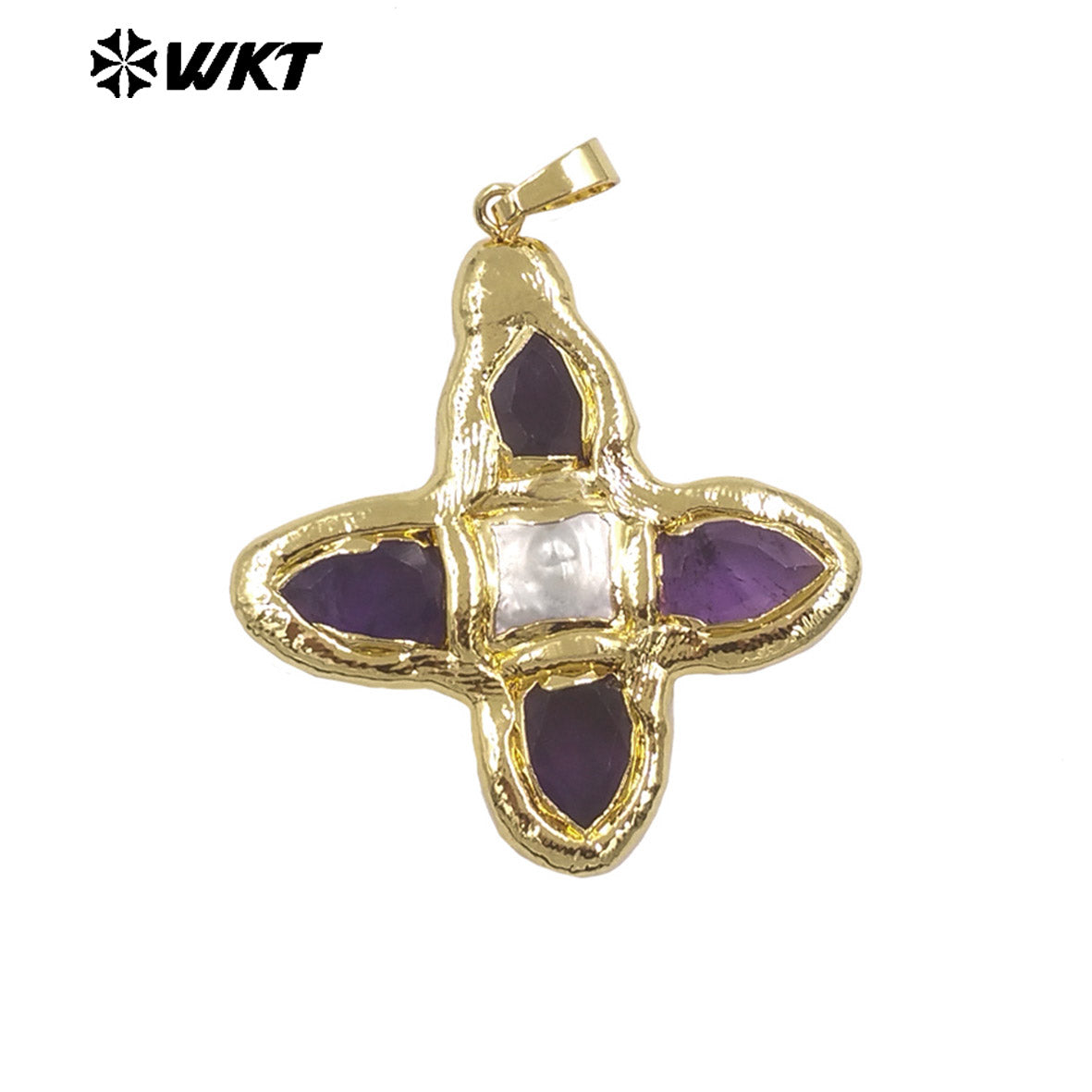 WT-JP216 WKT Jewelry Exclusive Unique Design Green Turquoise Stone Pendant Single Gold Plated Pearl Cross Pendant for Lady