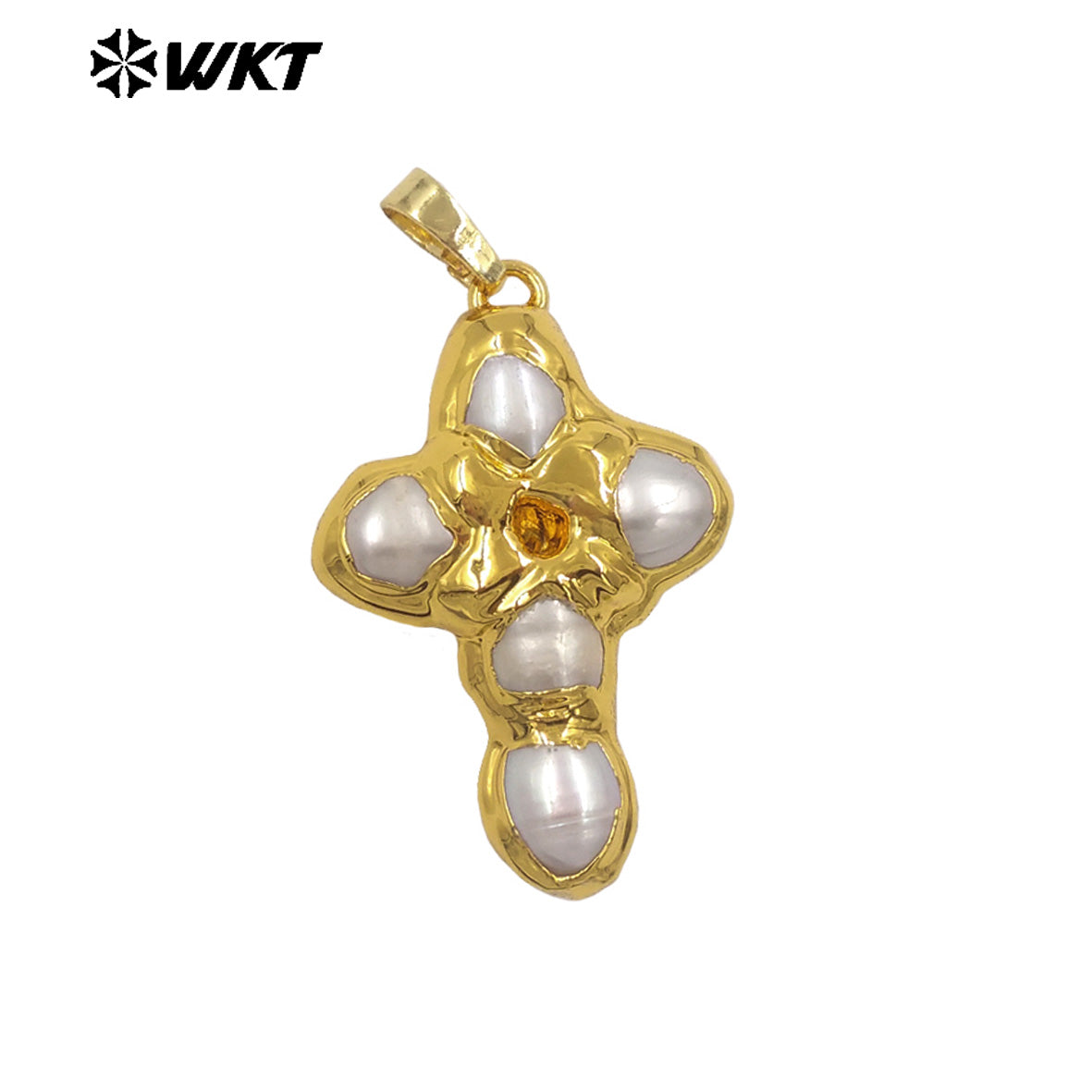 WT-JP436 Popular Sales Gold Plated Cross Shape Natural Freshwater Pearl Little Charm Pendants High Quality Boutique Accessories