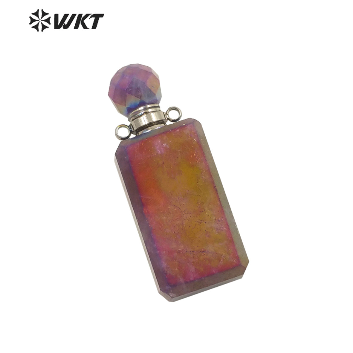 WT-P1645 Wholesale Newest Long square Amethyst Perfume Bottle Pendant for Necklace Design Stainless Steel Essencial Oil Bottle