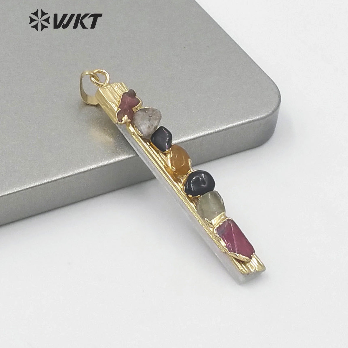 WT-P1560 Amazing Charming rainbow Tourmaline Stick Selenite Stone Necklace Slim Long White Selenite Charm Stone Necklace