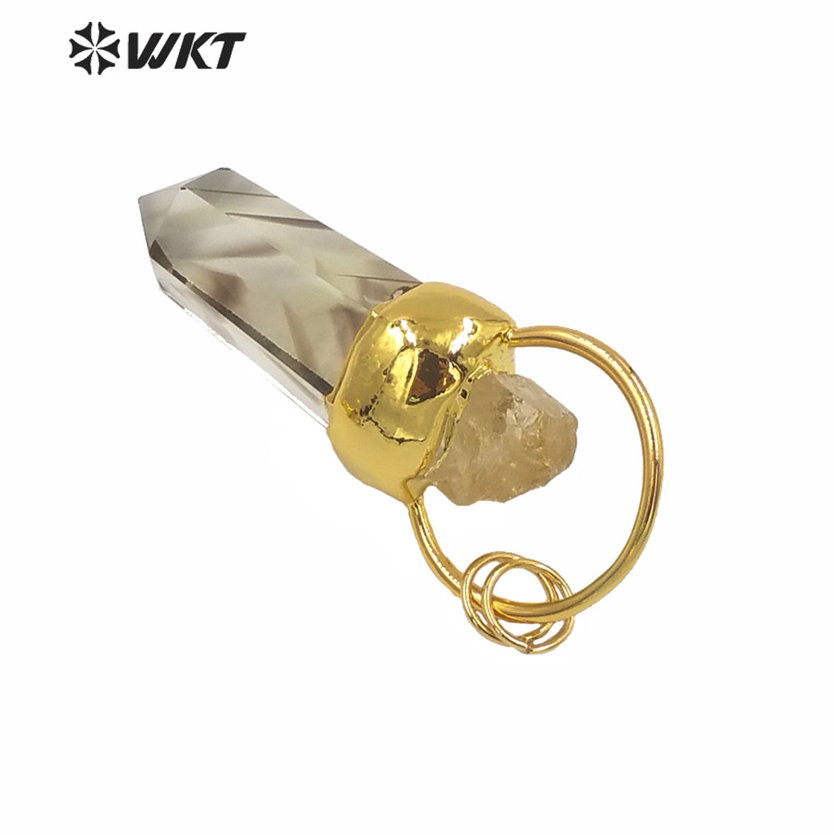 WT-P1581 Wholesale Gold Electroplated Yellow Citrine Quartz Point Pendant Women Fashion Gold Yellow Citrine Stone Pendants