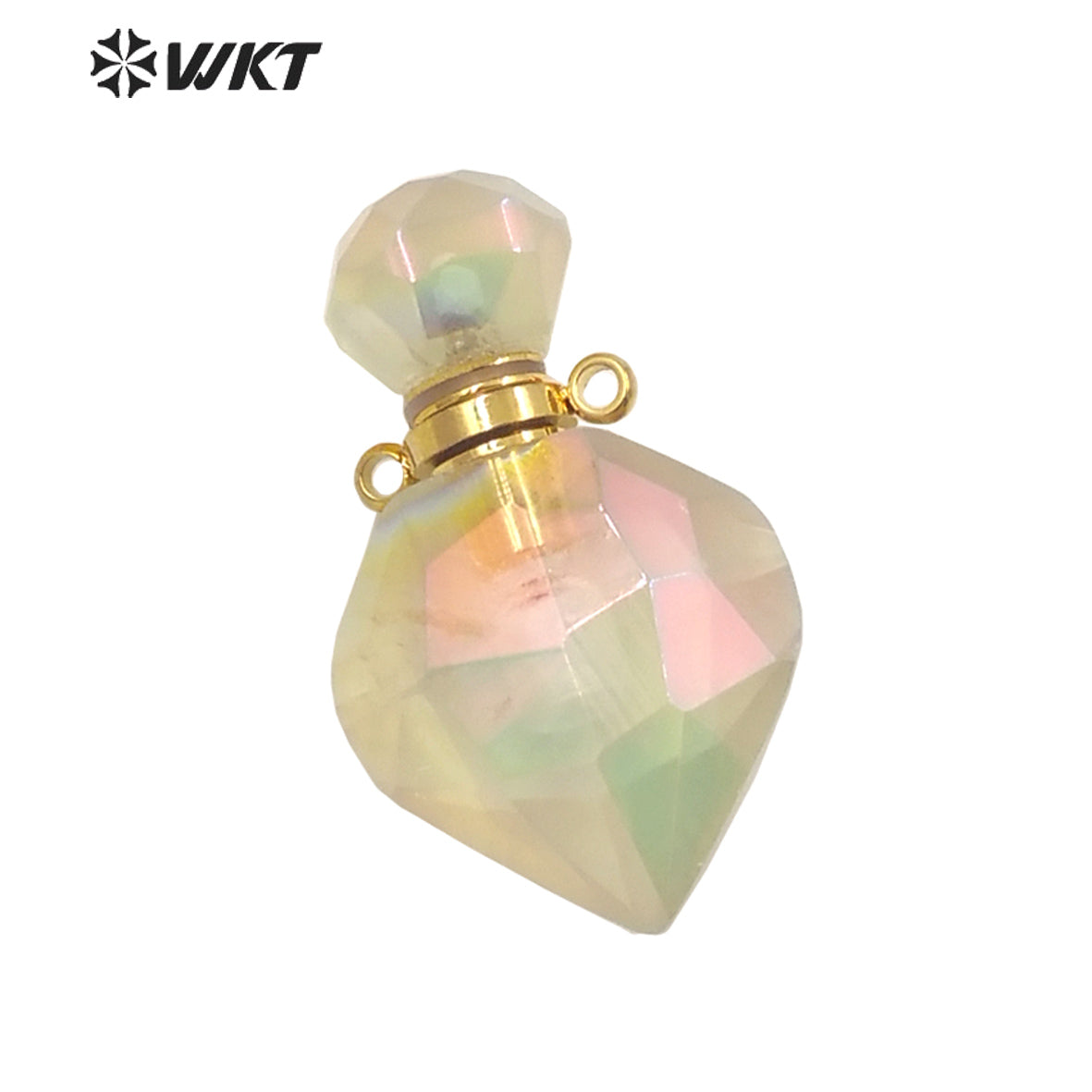 WT-P1713 Amazing Fashion Drop Yellow Citrine Quartz with Aura Coated Charming Lemon Quartz Stone Perfume Bottle Necklace Pendant