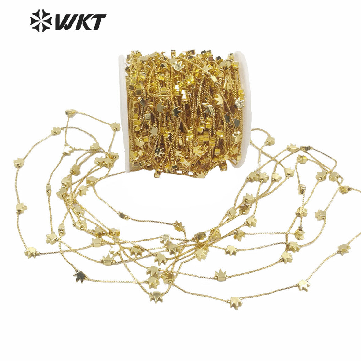 WT-BC134 Fashion 18k Gold Electroplated No Fade Jewelry Findings Chain Necklace Making Diy Brass Chain with Crown Charm Chain