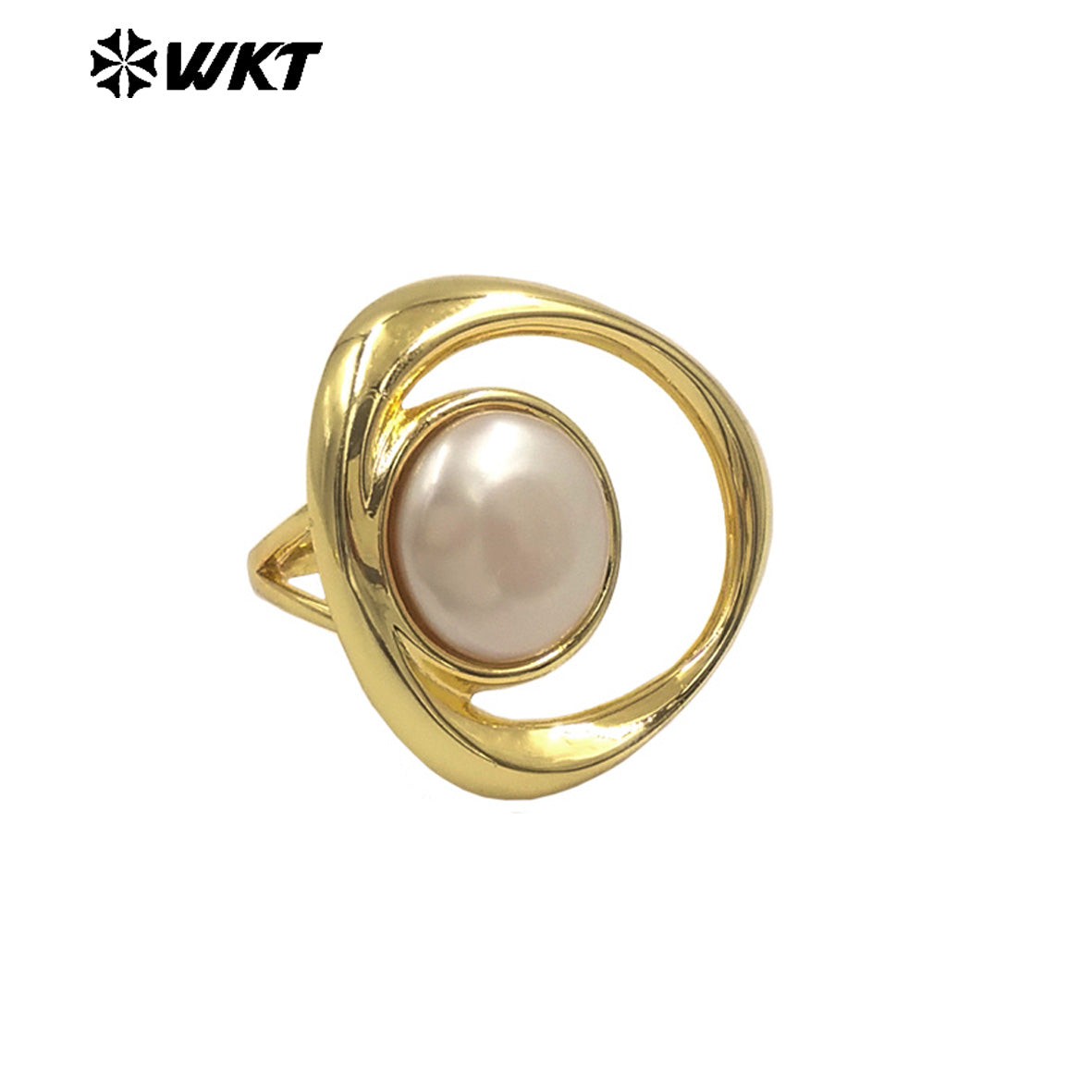 WT-MPR133 Amazing Design 18K Gold Plated Double Layers Ring With Freshwater Pearl Women Elegant Gorgeous Jewelry Adjustable Size