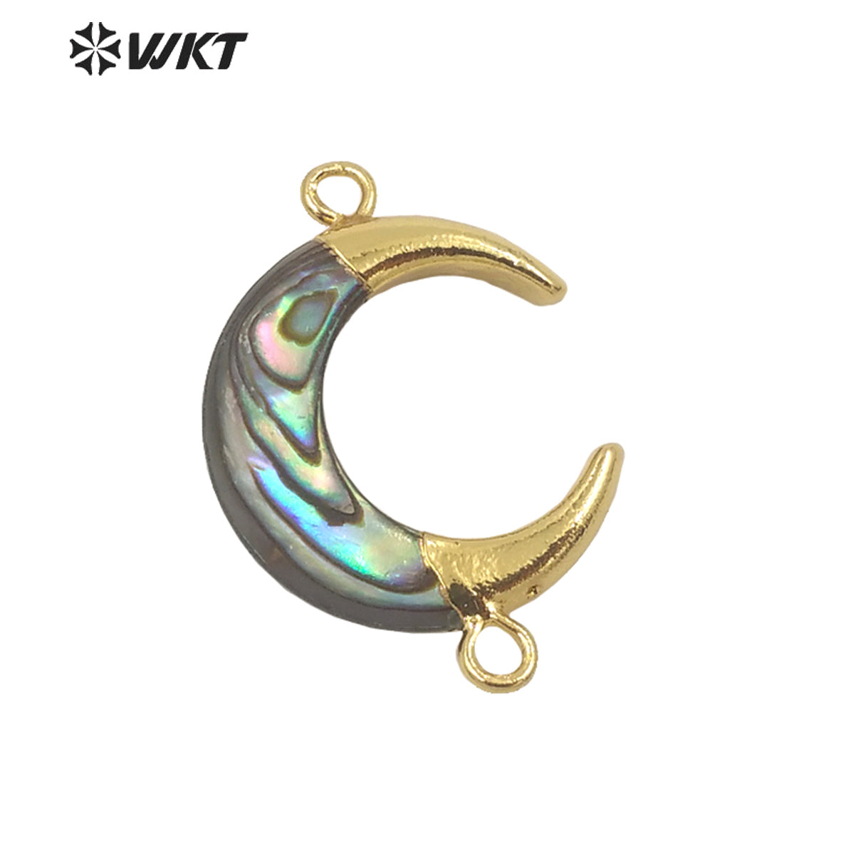WT-JP271 New Color Fashion Gold Double Loops Natural Abalone Shell Small Crescent Horn Moon Connector for Bracelet Necklace