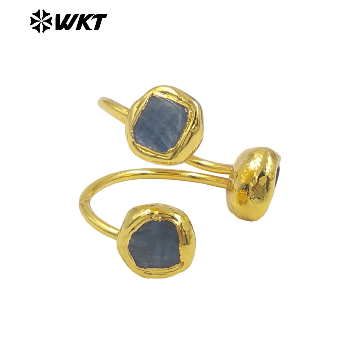 WT-R531 Wholesale Fashion 18K Gold Plated Resist Tarnishable Triple Blue Kyanite Stone Ring for Women Precious Energy Gift