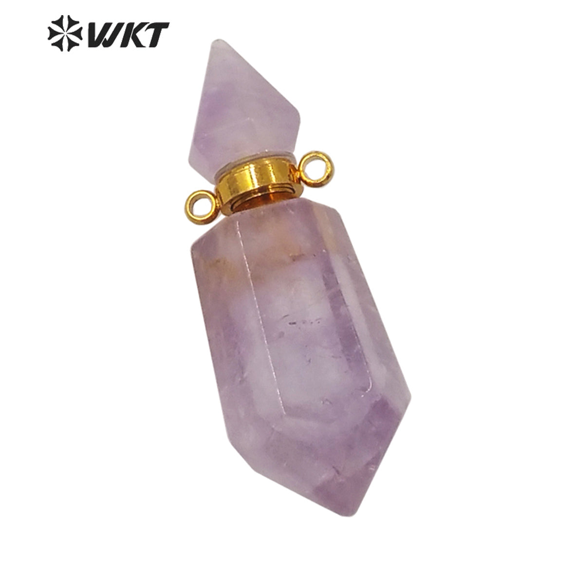 WT-P1638 Amazing Gold Natural Double Point Spirit Quartz Perfume Bottle Stone Pendant High Quality Jewelry Bottle Pendants