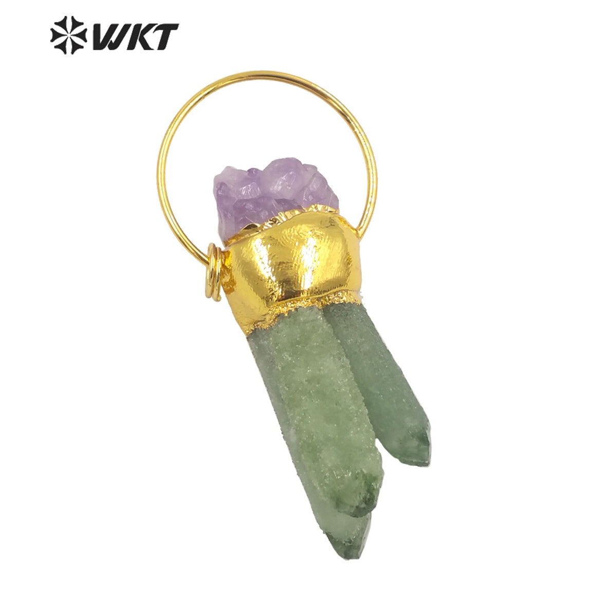 WT-P1694 Amazing Fashion Gold Plated Green Crystal Quartz Stone Pendant Women Natural Cluster Druzy Quartz Pendant for Necklace