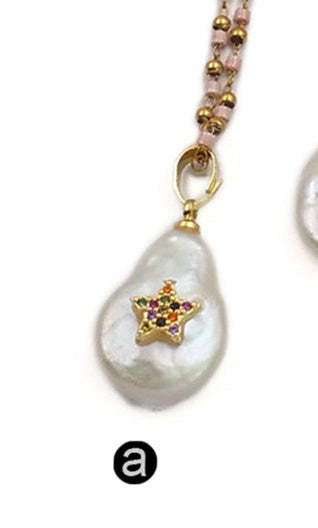 WT-MN952 Fashion Setting Irregular Shape Pearl with CZ Micro Pave Necklace Hot-sales Lady Natural Stones Necklace