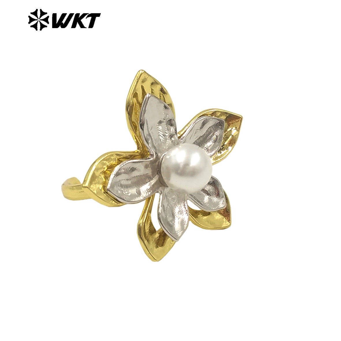 WT-MPR128 Popular Fashion Gold Plated Resist Tarnishable Flower Shape Artificial Pearl Ring for Women