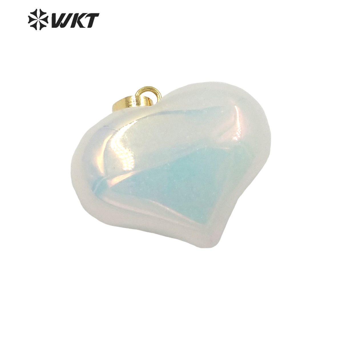 WT-P1707 Wholesale Fashion Gold Aura Crystal Quartz Heart Stone Pendant Simple Hoop Natural Flash rainbow Heart Pendant
